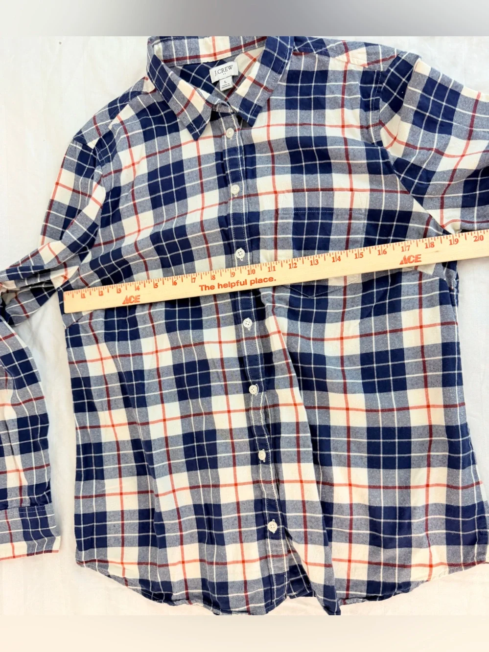 J.Crew Flannel Cabincore Shirt medium weight. Blue and white plaid L
